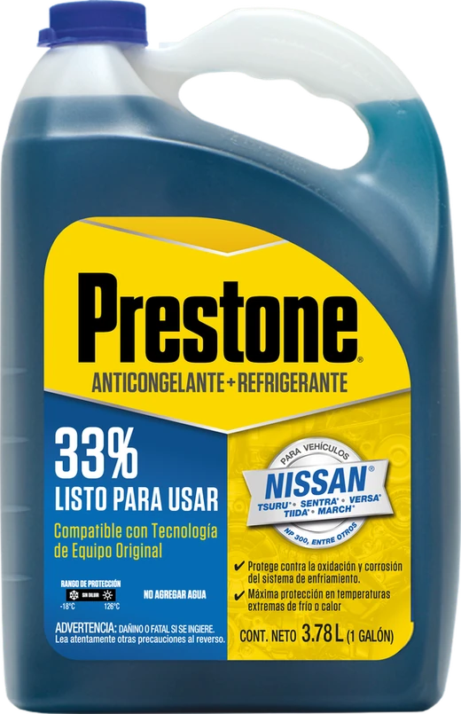 Botellón Prestone azul de aplicación específica para vehículos Nissan