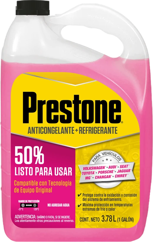 Botellón Prestone rosa de aplicación específica, listo para usar 50 %