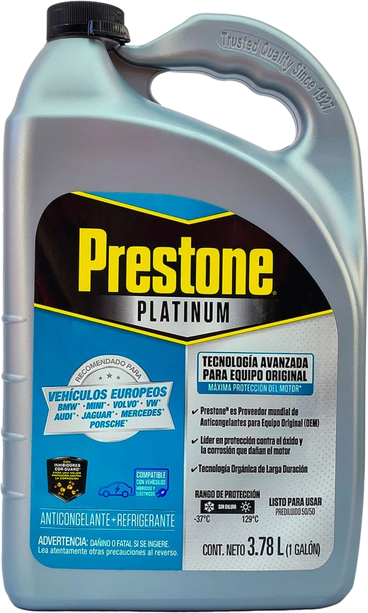 Botellón Prestone Platinum para vehículos europeos, listo para usar 50 %